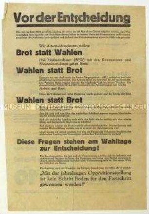 Aufruf der Alten Sozialdemokratischen Partei zur sächsischen Landtagswahl 1930