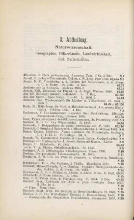 3. Abtheilung. Naturwissenschaft, Geographie, Völkerkunde, Landwirtschaft, incl. Zeitschriften.