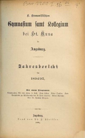 Jahresbericht. 1894/95 (1895)
