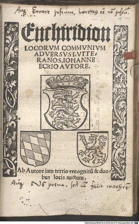 Enchiridion Locorvm Commvnivm Adversvs Lvtteranos