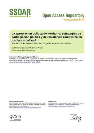 La apropiacion politica del territorio: estrategias de participacion política y de resistencia campesina en los llanos del Yarí