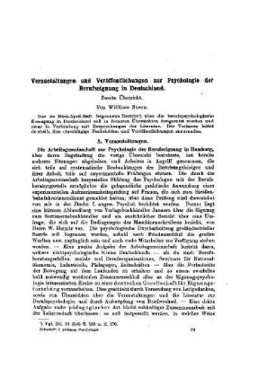 Verantstaltungen zur Psychologie der Berufseignung in Deutschland : zweite Übersicht ; (Fortsetzung)