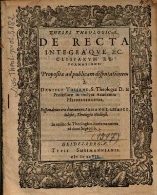 Theses Theologicae, De Recta Integraqve Ecclesiarvm Reformatione
