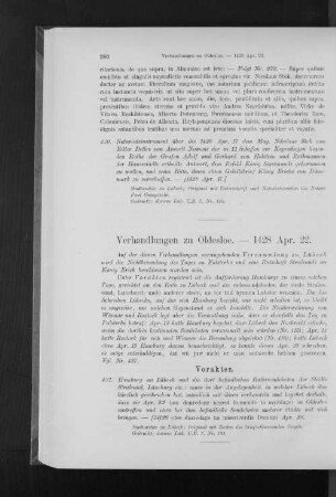 Verhandlungen zu Oldesloe. - 1428 Apr. 22.