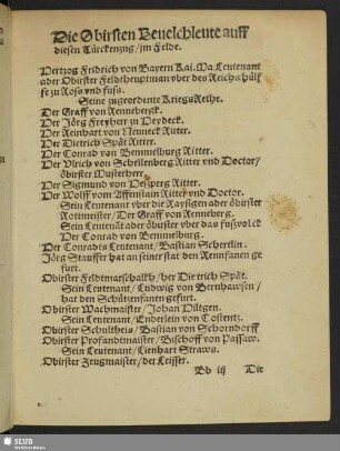Die Obristen Beuelchleute auff diesen Türckenzug, jm Felde