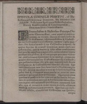 Epistola Cornelii Martini, ad Illustrissimum Principem ac Dominum, Dn. Heinricum Julium, Postulatum Episcopum Halberstadensem, ...