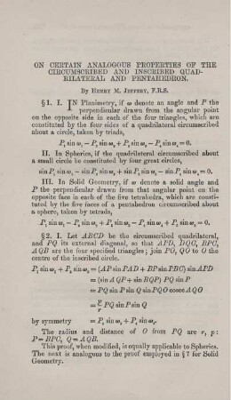 On certain analogous properties of the circumscribed and inscribed quadrilateral and pentahedron.