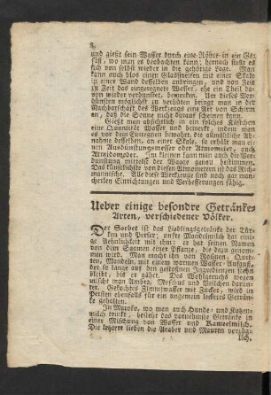 Ueber einige besondre Getränke-Arten, verschiedener Völker.