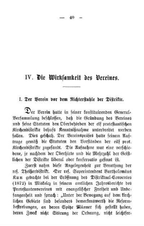 IV. Die Wirksamkeit des Vereines.