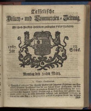 13. Stueck, Montag den 30ten Maerz 1767