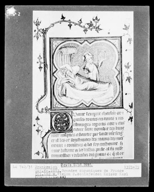 Grandes Chroniques de France — Vision des schlafenden Kaisers Karl, Folio fol. 112 verso