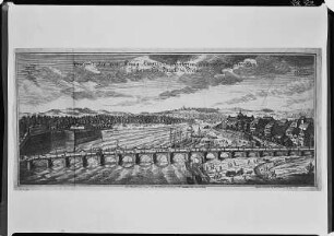 Prospekt der erweiterten Elb-Brücke zu Dresden : Dresden, erweiterte Elbbrücke, Stich