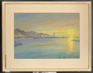 Sonnenaufgang im Hafen von Malaga, Leuchtturm