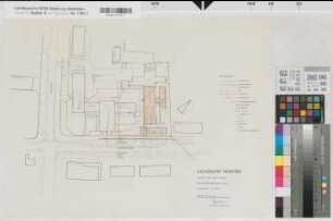 Münster (Münster) Institut für Medizinische Physik der Universität Hauptgebäude Lageplan mit Leitungssystem 1965 1 : 500 43 x 60 kol. Pause Staatshochbauamt für die Universität Münster 17.01