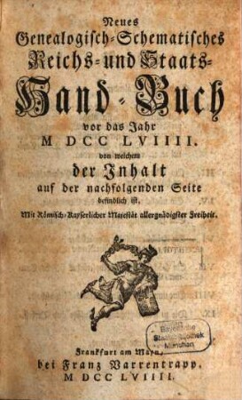 Neues Genealogisch-Schematisches Reichs- und Staats-Handbuch vor das Jahr .... 1759