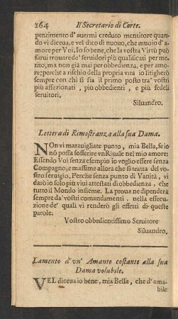 Lettera di Rimostranza alla sua Dama.