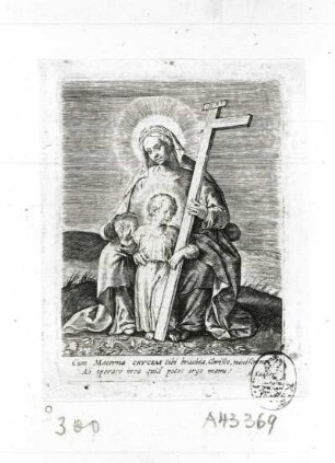 Maria mit Kind und Kreuz : Maria mit Kind und Kreuz. Kupferstich; 74 x 54 mm (R. Sadeler nach Le Jaune). Dresden: Kupferstich-Kabinett A 43 369 in A 1155, 2