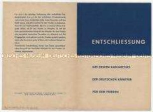 Entschließung des Kongresses der Deutschen Kämpfer für den Frieden 1950