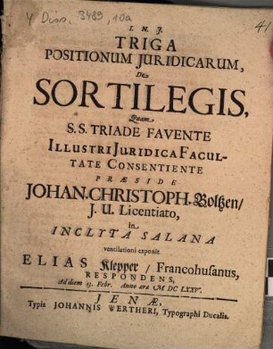 Triga Positionum Juridicarum, De Sortilegis