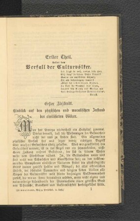 Erster Abschnitt. Hinblick auf den physischen und moralischen Zustand der civilisirten Völker.