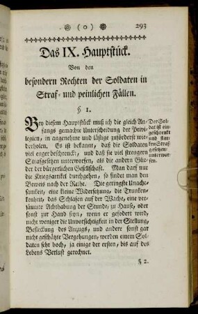 Das IX. Hauptstück. Von den besonderen Rechten der Soldaten in Straf- und peinlichen Fällen.