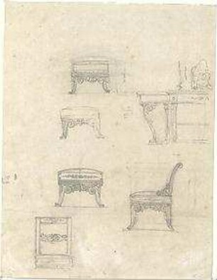 Gärtner, Friedrich von; Aschaffenburg; Pompejanisches Haus (Pompejanum) - Möbel (Ansichten, Teilansichten)
