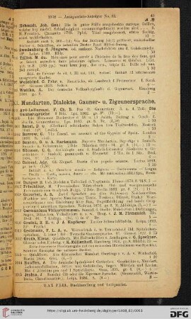 XI. Mundarten, Dialekte, Gauner- u. Zigeunersprache (Nr. 999 - 1045)