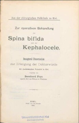 Zur operativen Behandlung der Spina bifida und der Kephalocele