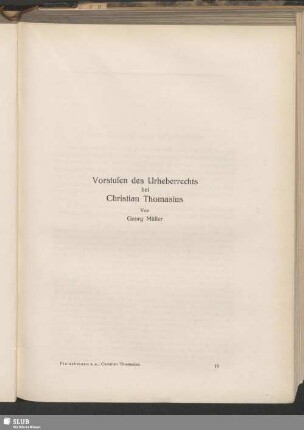 Vorstufen des Urheberrechts bei Christian Thomasius
