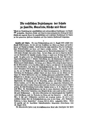 Die rechtlichen Beziehungen der Schule zu Familie, Gemeinde, Kirche und Staat