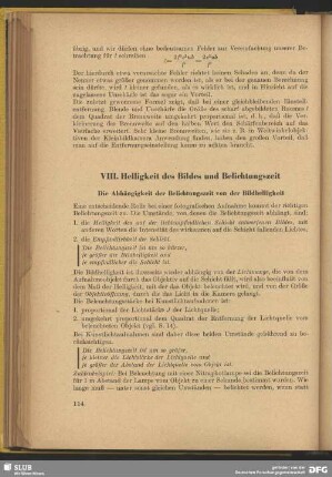 VIII. Helligkeit des Bildes und Belichtungszeit