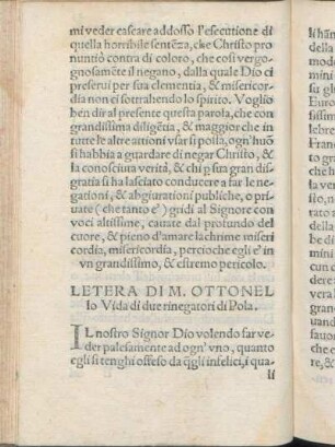 Letera Di M. Ottonello Vida di due rinegatori di Pola.