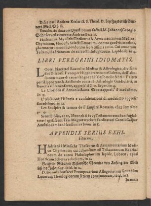 Appendix Serius Exhibitorum.
