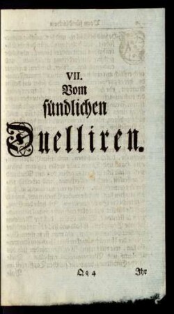 VII. Vom sündlichen Duelliren