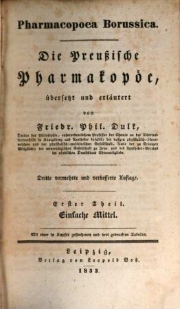 Die preußische Pharmakopöe, 1. Einfache Mittel