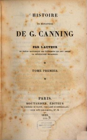 Histoire du ministère de G. Canning, 1