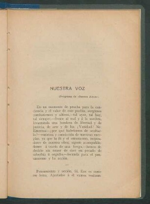 Nuestra voz : (Programa de "Buenos Aires").