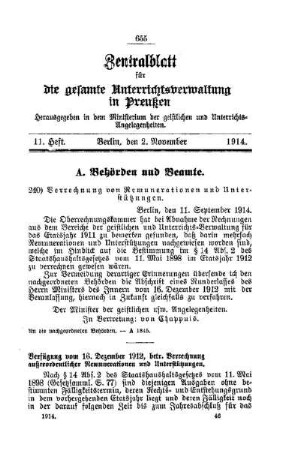 Verrechnung von Remunerationen und Unterstützungen : [A. Behörden und Beamte]