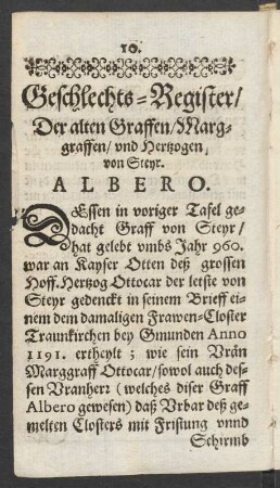 Geschlechts-Register/ Der alten Graffen/ Marggraffen/ und Hertzogen von Steyr