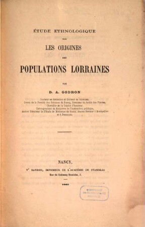 Étude ethnologique sur les origines des populations lorraines