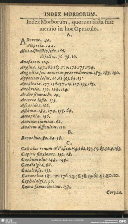 Index Morborum, quorum facta suit mentio in hoc Opusculo