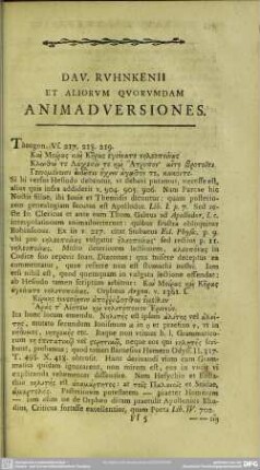 Accesserunt Varietates Lectionis Mss. Et Edd. Vett Scholiaque Inedita Itemque Dav. Ruhnkenii Animadversiones Cum Aliorum Selectis : Dav. Ruhnkenii Et Aliorum Quorumdam Animadversiones