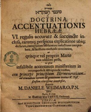 Doctrina accentuationis Hebraeae : VI regulis accurate & succincte inclusa ...