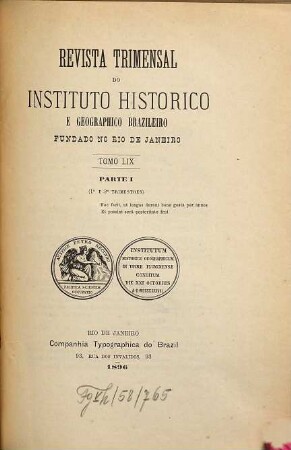 Revista do Instituto Histórico e Geográfico Brasileiro. 59. 1896/97