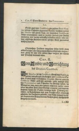 Cap. II. Vom Ambte und Verrichtung des Directoris Consistorii.