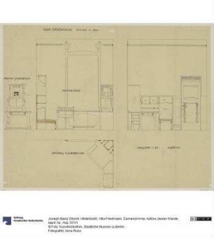 Hinterbrühl, Villa Friedmann, Damenzimmer, Aufriss zweier Wände