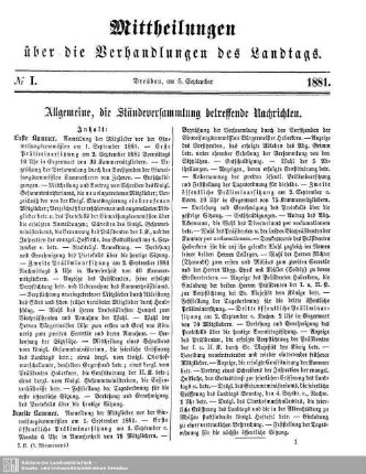 Allgemeine die Ständeversammlung betreffende Nachrichten