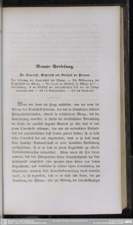 Neunte Vorlesung. Der Sauerstoff, Wasserstoff und Stickstoff der Pflanzen