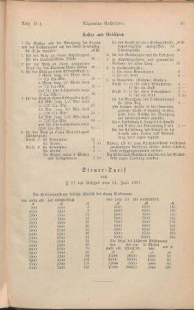 Steuer-Tarif nach § 17 des Gesetzes vom 24. Juni 1891.