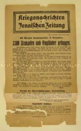 Nachrichtenblatt der "Jenaischen Zeitung" zum Kriegsverlauf an der Westfront